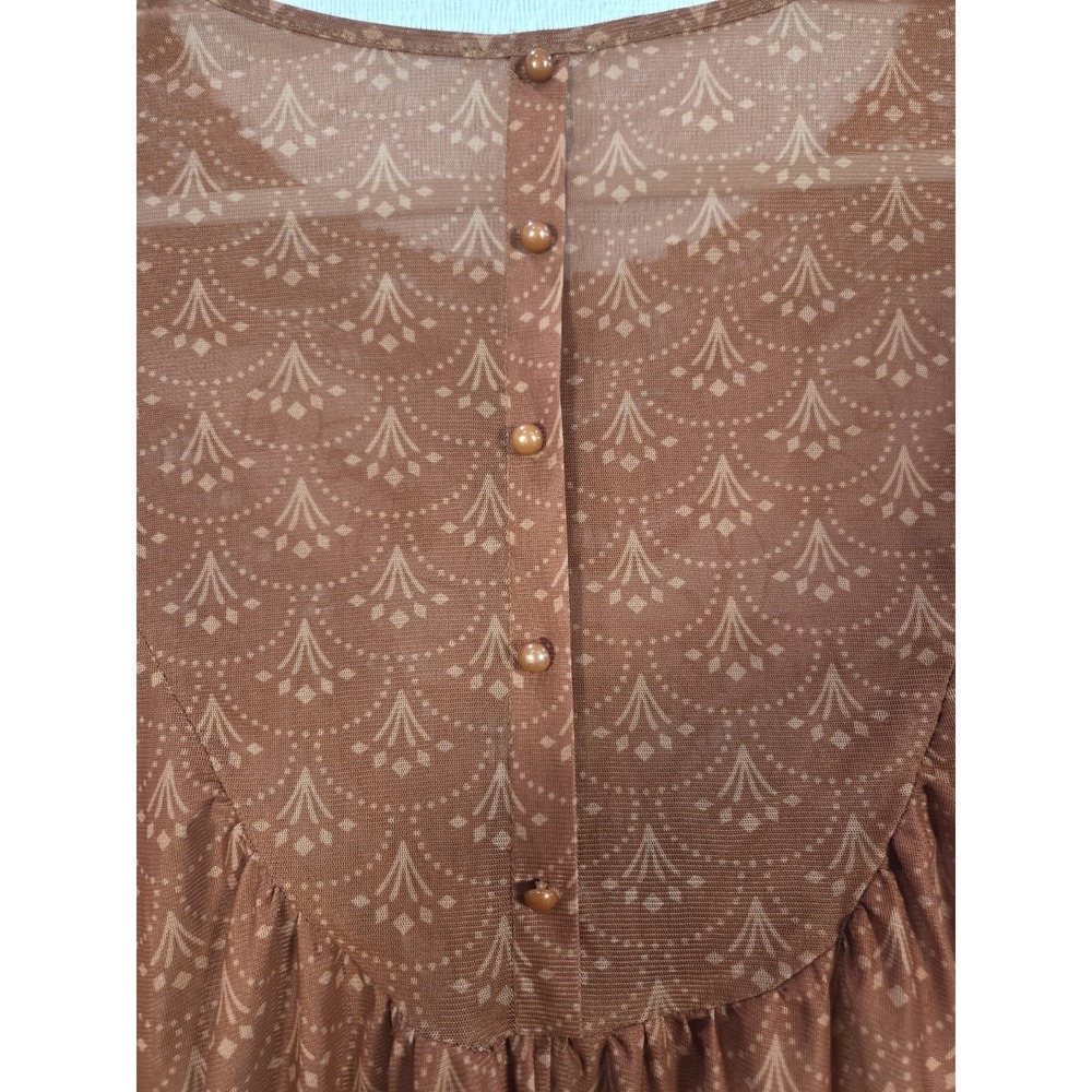 Vici Lace Inset Babydoll Blouse Womens Sm Rust Geometric Print Boho Peasant Top - Picture 6 of 7